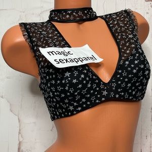 VS XS S M EMBROIDERY LINED BRALETTE BRA SHIMMER STARS OPEN BACK CLOSURE SHINE
